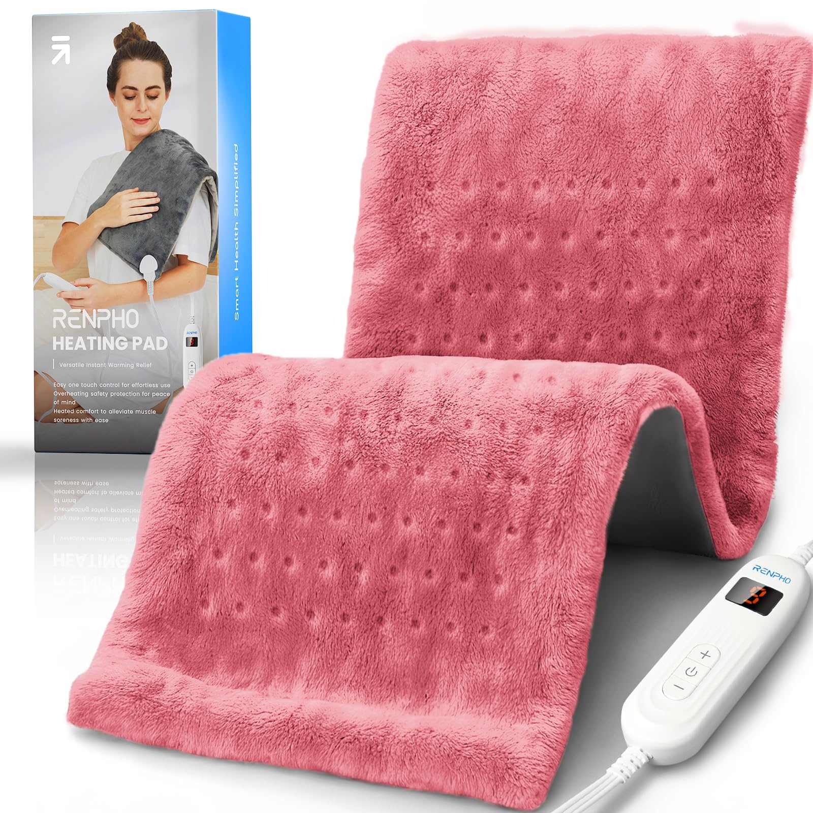 Almohadilla Térmica Renpho Electric Para Aliviar El Dolor De Espalda, 30 X 60 Cm, Color Rosa - Venta Internacional.