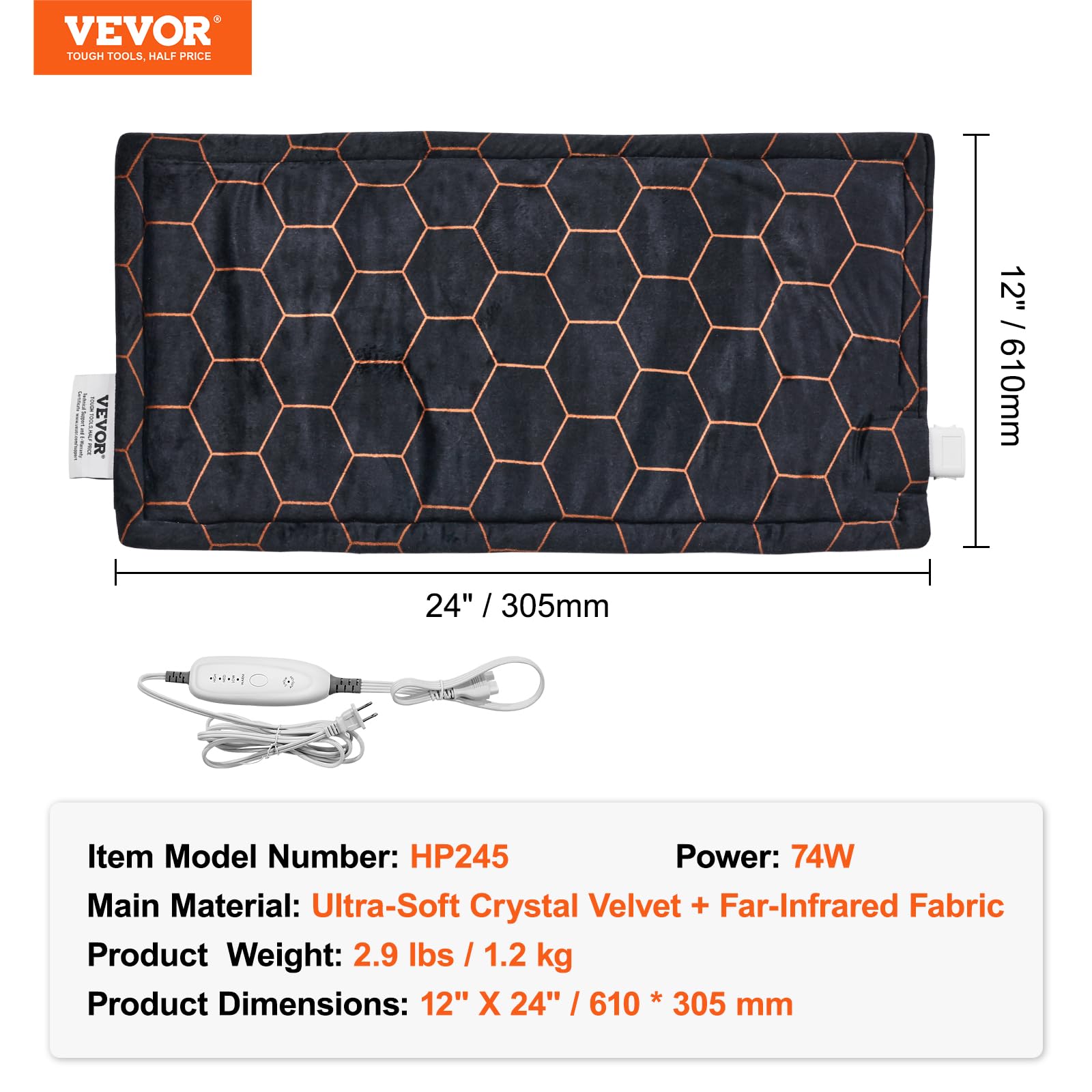Foto 7 | Almohadilla Térmica Vevor Far Infrared De 30 X 60 Cm Con 4 Ajustes De Temperatura - Venta Internacional.