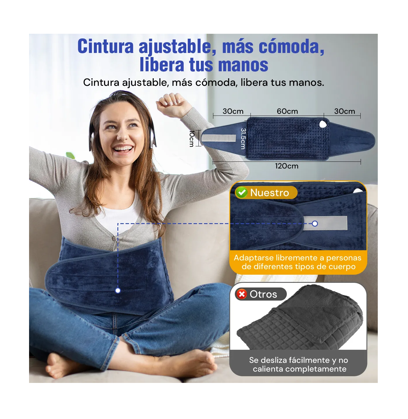 Foto 4 pulgar | Almohadilla Térmica Cojín Eléctrico 10 Niveles 120*30cm Azul Marino