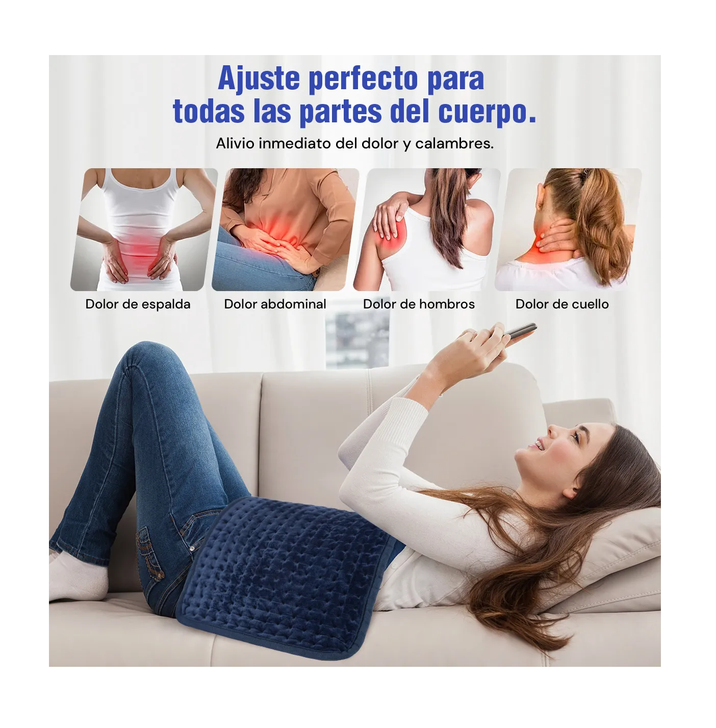 Foto 5 | Almohadilla Térmica Cojín Eléctrico 10 Niveles 120*30cm Azul Marino