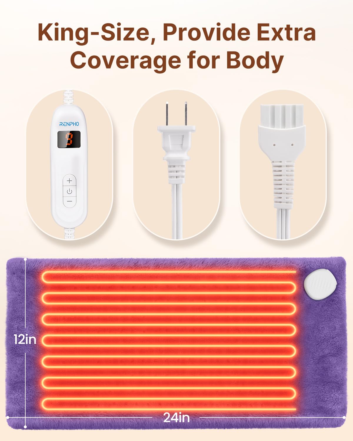 Foto 4 pulgar | Almohadilla Térmica Eléctrica Renpho Xl Tamaño King Para Aliviar El Dolor De Espalda - Venta Internacional.