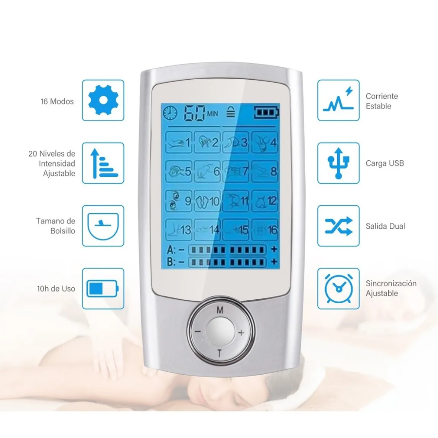 Foto 4 pulgar | Electro Estimulador Recargable Ems Tens 16 Modos 4 Pads Masajeador