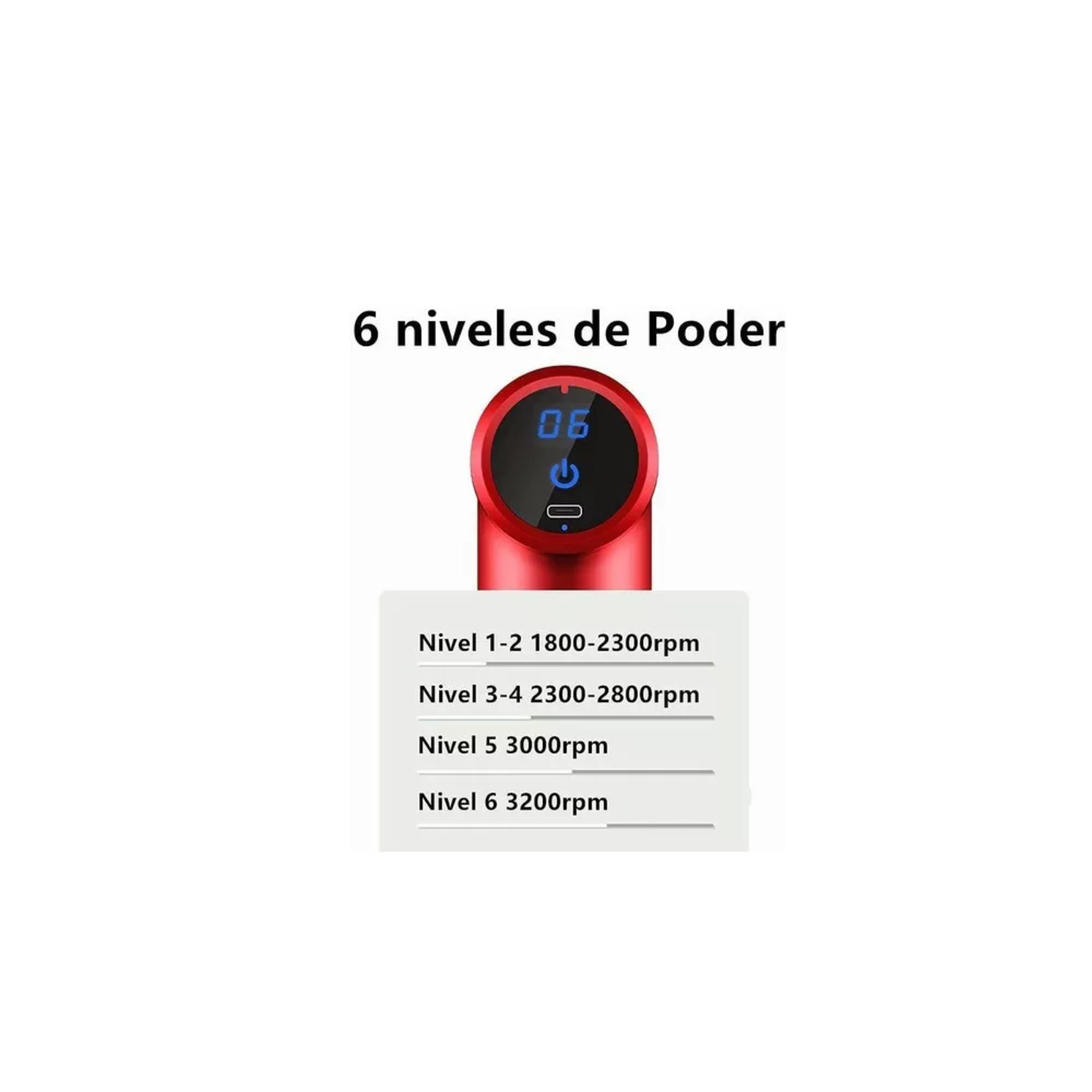 Foto 3 | Mini Pistola de Masaje Muscular Ajustable de 6 Velocidades Rojo