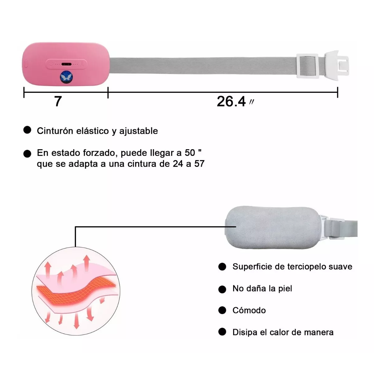 Foto 6 pulgar | Cinturón Eléctrico BELUG color Rosa Masajeador Calefacción Cólico Menstruales