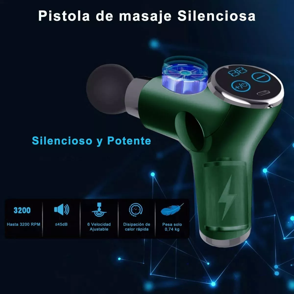 Foto 3 pulgar | Pistola de Masaje Muscular Eo Safe Imports Esi-7527 color Verde Mini 32 Niveles Ajustable 10 PZAS