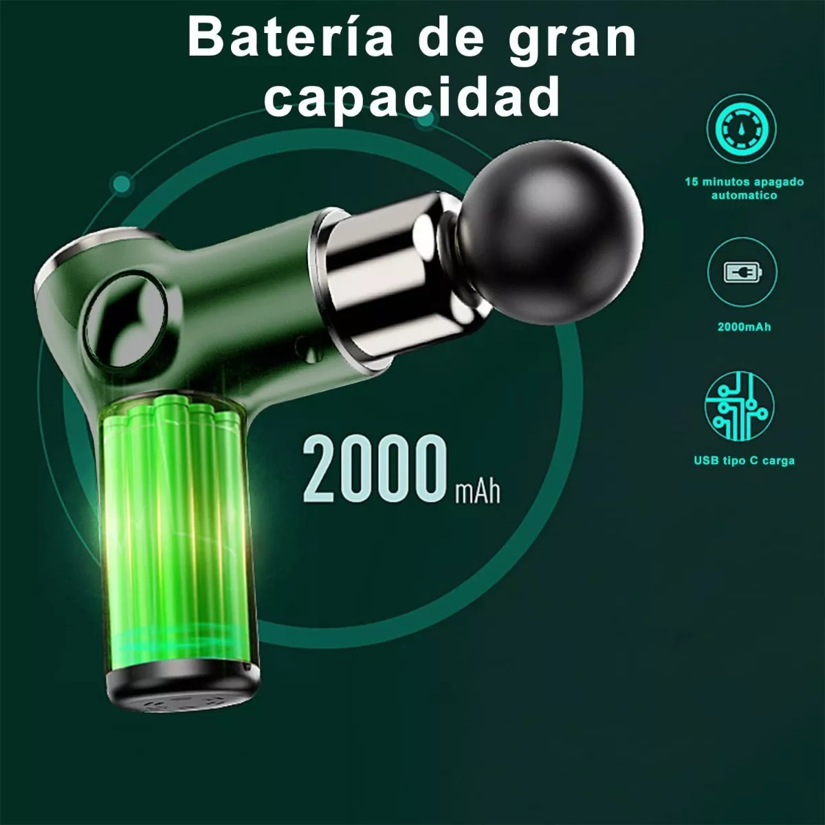 Foto 4 pulgar | Pistola de Masaje Muscular Eo Safe Imports Esi-7527 color Verde Mini 32 Niveles Ajustable 10 PZAS