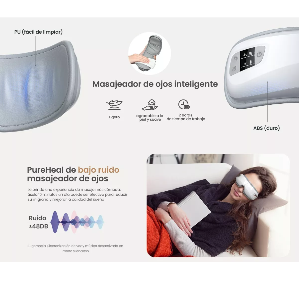 Foto 2 | Masajeador De Ojos Bolsas Ojeras Con Calor Bluetooth Música Eo Safe Imports Esi-13088 Gris