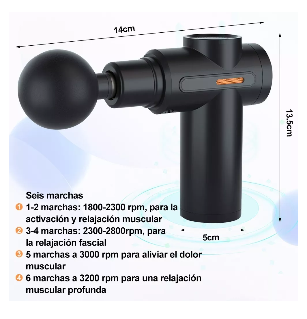 Foto 3 | Pistola De Masaje Eléctrico Muscular Masajeador 4 Cabezales Negro