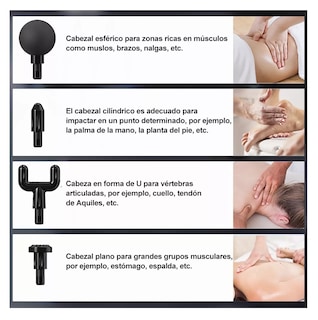 Foto 5 | Pistola De Masaje Eléctrico Muscular Masajeador 4 Cabezales Negro