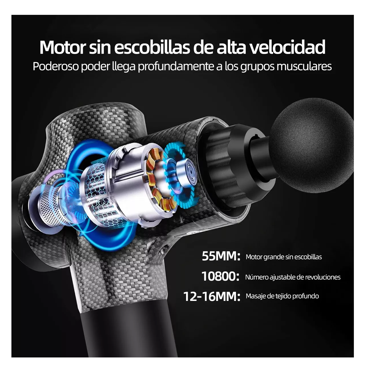Foto 4 pulgar | Pistola De Masaje Masajeador Electrico 6000 Mah Negro Rayado Gris