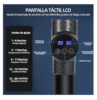 Foto 4 | Pistola De Masaje Masajeador Electrico 6000 Mah Negro Rayado Gris