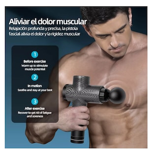 Foto 5 | Pistola De Masaje Masajeador Electrico 6000 Mah Negro Rayado Gris