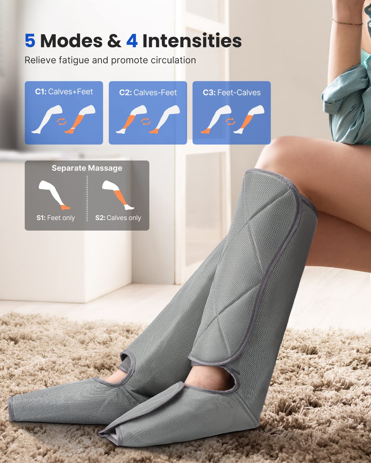 Foto 4 | Masajeador De Piernas Renpho Para La Circulación Y El Alivio Del Dolor - Gris - Venta Internacional.
