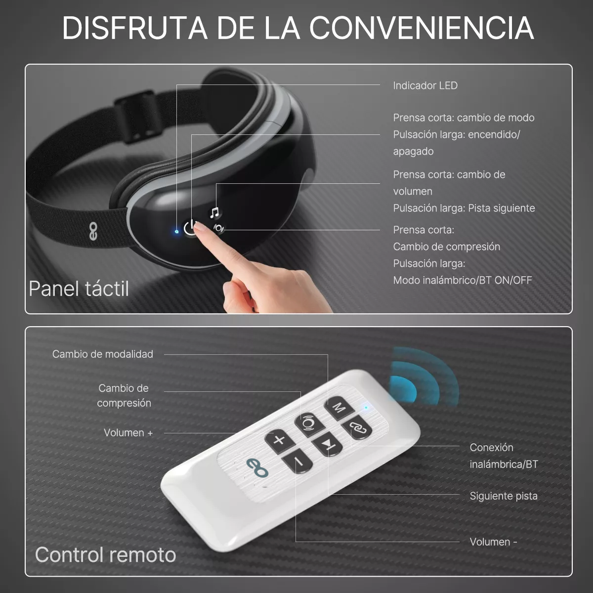 Foto 3 pulgar | Masajeador De Ojos Con Música Y Calor Eo Safe Imports Eo-15024-1 Negro