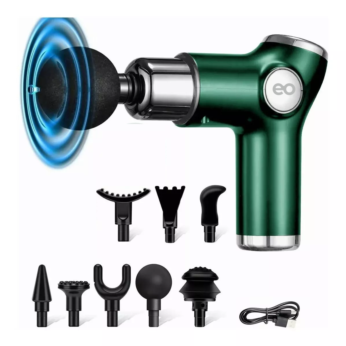 Pistola de Masaje Muscular 32 Niveles Ajustable Eo Safe Imports ESI-7527-1 Verde 10 Piezas