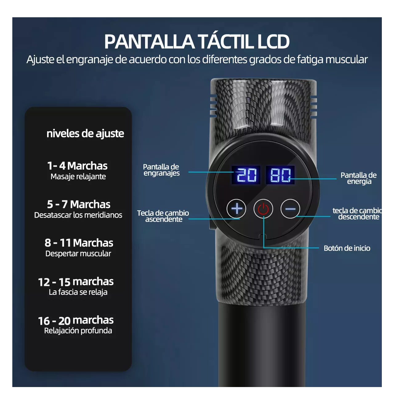 Foto 5 pulgar | Pistola De Masaje Masajeador Electrico 6000 Mah Negro Rayado Gris