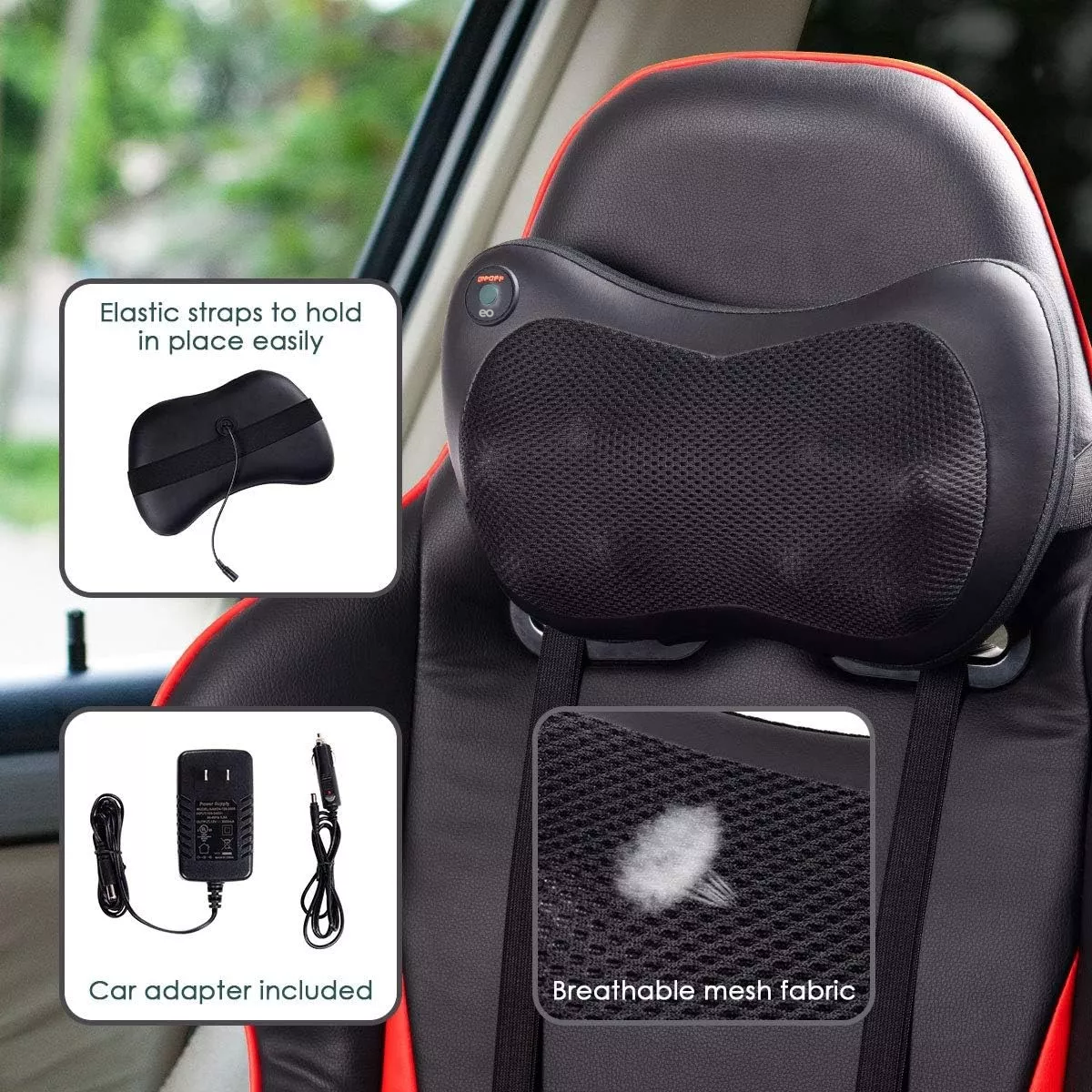 Foto 4 pulgar | Almohada Masajeadora 3d Shiatsu con Calor Eo Safe Imports Esi-11665-1 Negro