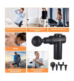 Foto 2 | Pistola De Masaje Eléctrico Muscular Masajeador 4 Cabezales Negro