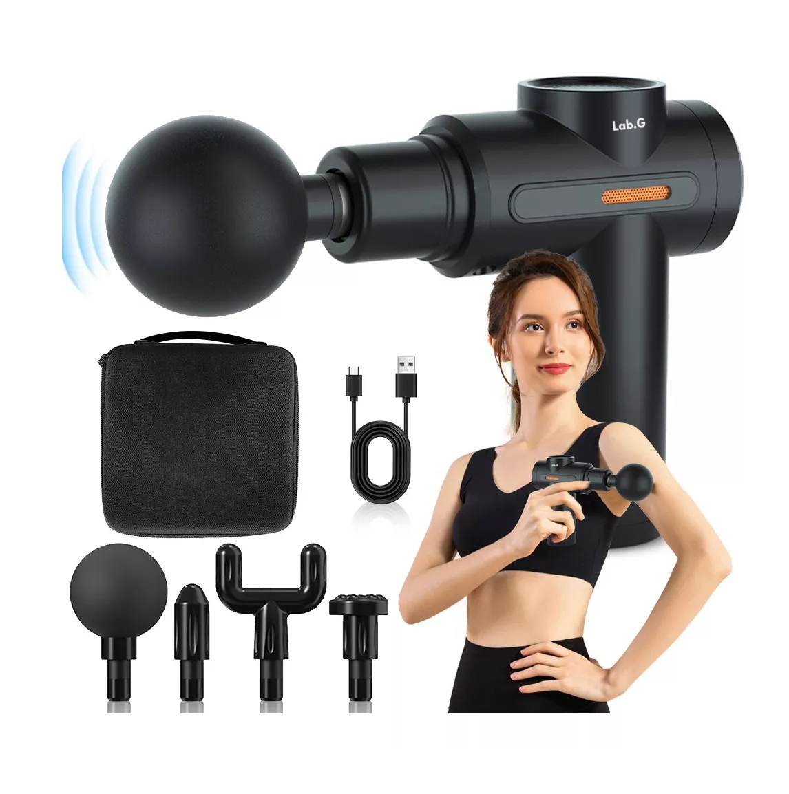 Foto 5 pulgar | Pistola De Masaje Eléctrico Muscular Masajeador 4 Cabezales Negro