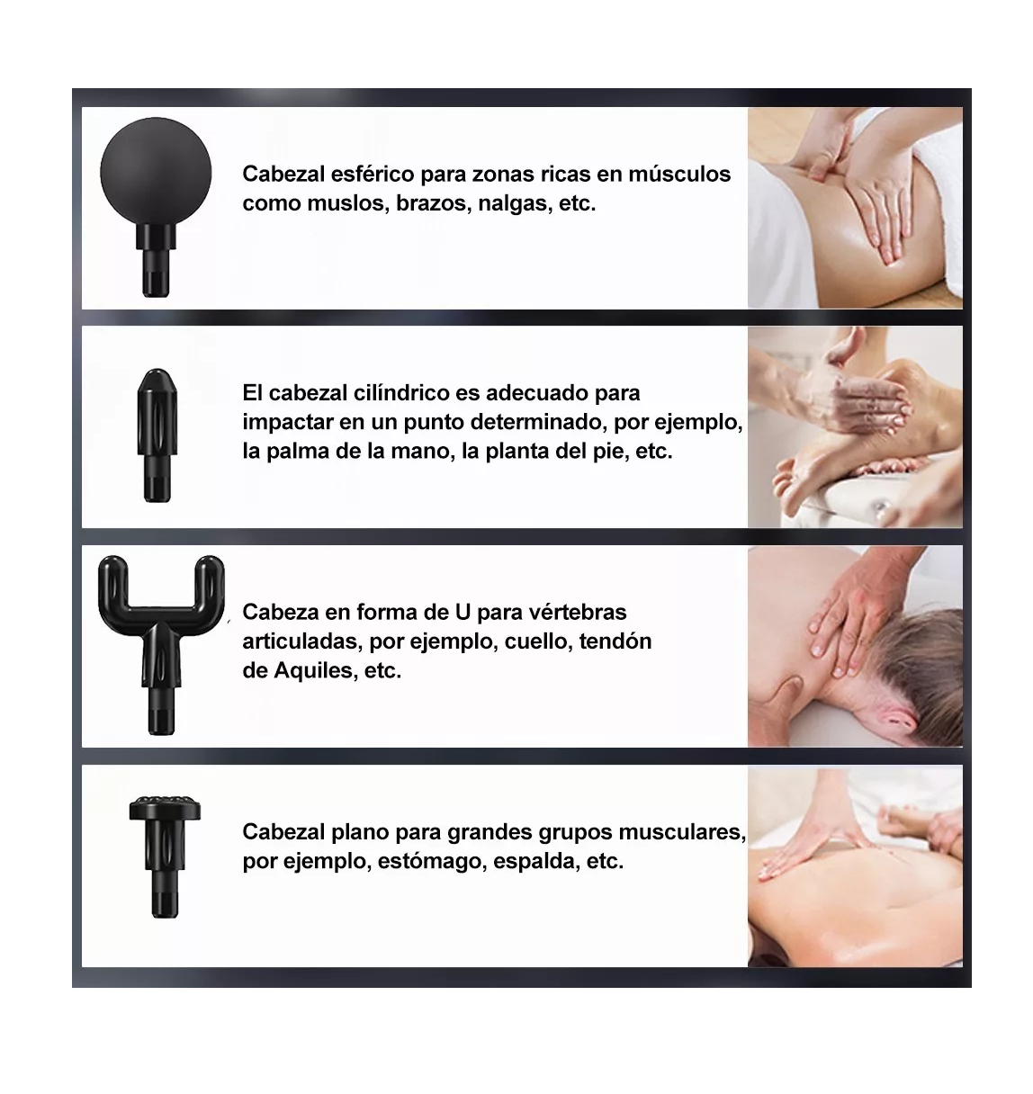 Foto 6 pulgar | Pistola De Masaje Eléctrico Muscular Masajeador 4 Cabezales Negro