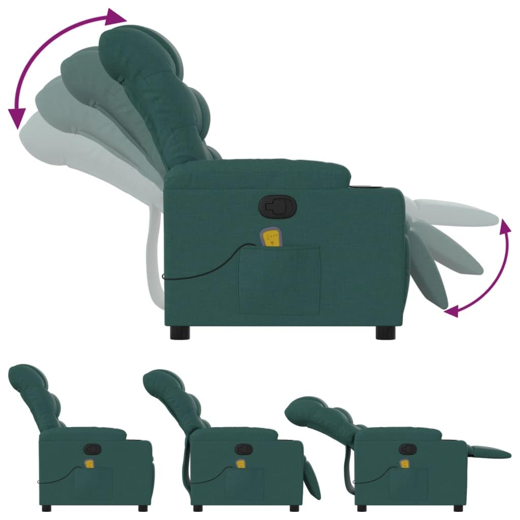 Foto 5 | Sillón De Masaje Reclinable Vidaxl De Tela Verde Oscuro - Venta Internacional.