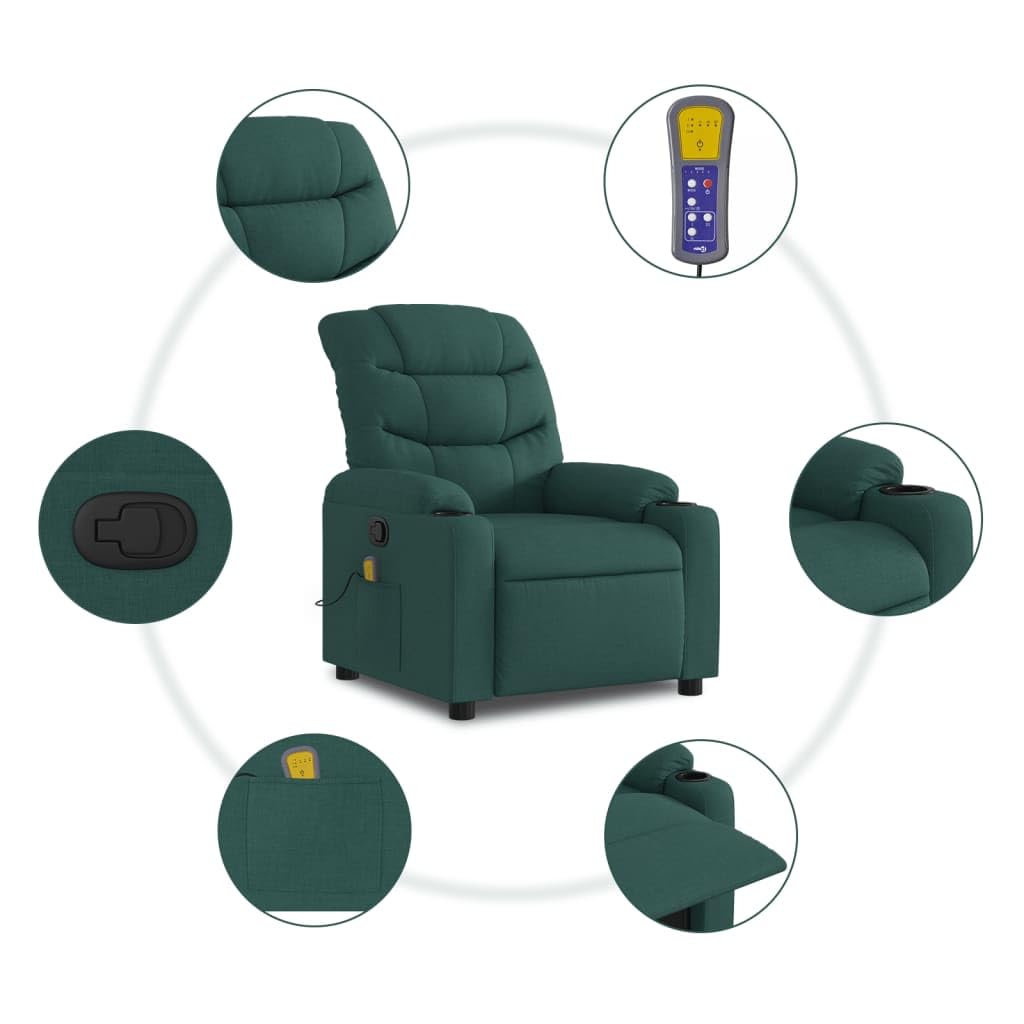 Foto 7 pulgar | Sillón De Masaje Reclinable Vidaxl De Tela Verde Oscuro - Venta Internacional.