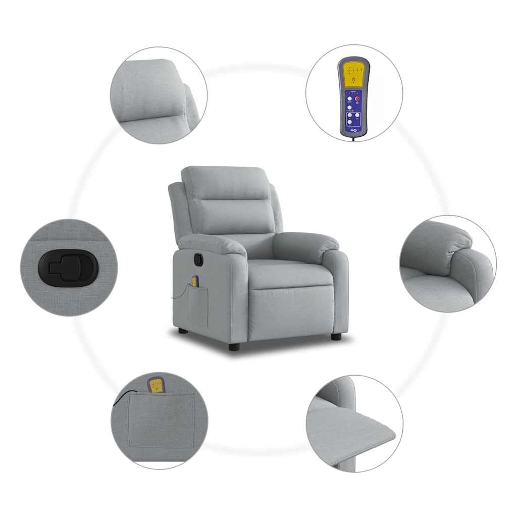 Foto 7 | Sillón Reclinable De Masaje Vidaxl, Tela Gris Claro Usada - Venta Internacional.