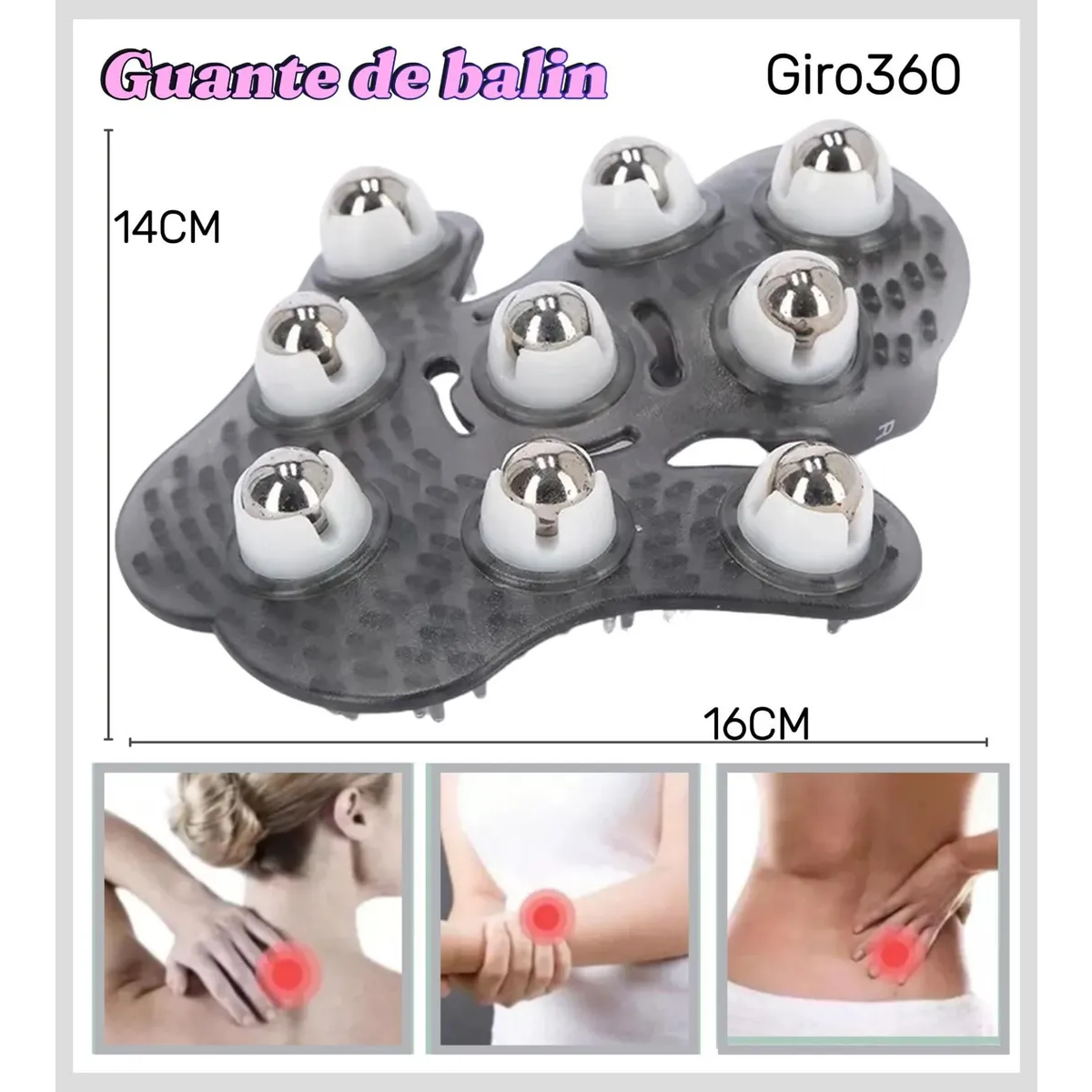 Foto 3 pulgar | Guante Masajeador De Silicona, Belug 9 Balines, Relajación Gris Oscuro