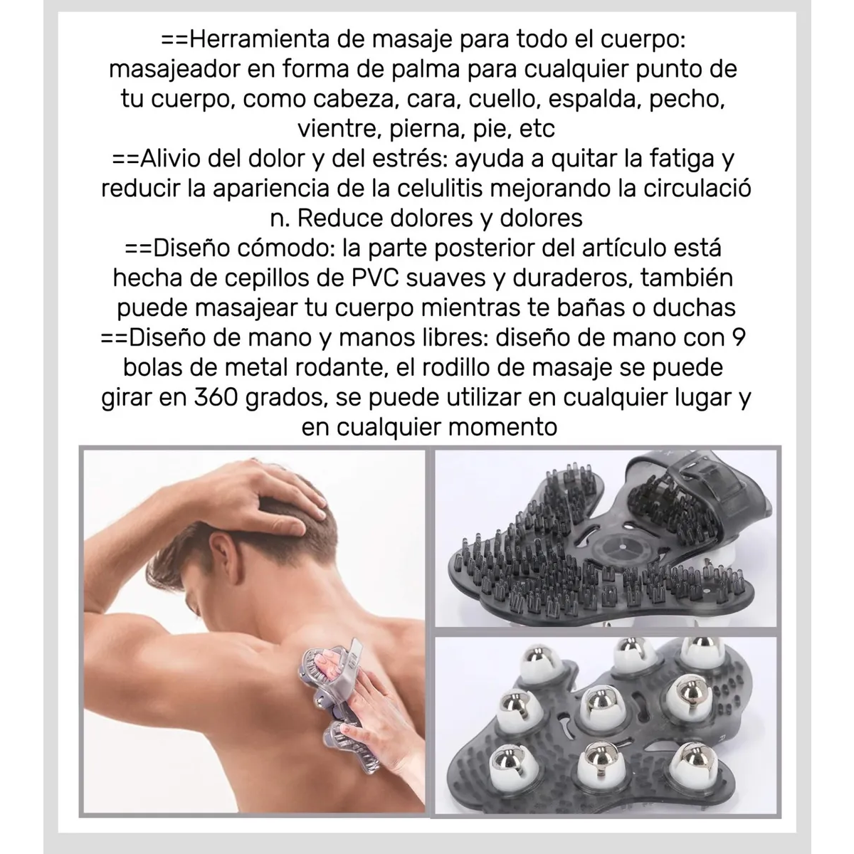Foto 4 pulgar | Guante Masajeador De Silicona, Belug 9 Balines, Relajación Gris Oscuro