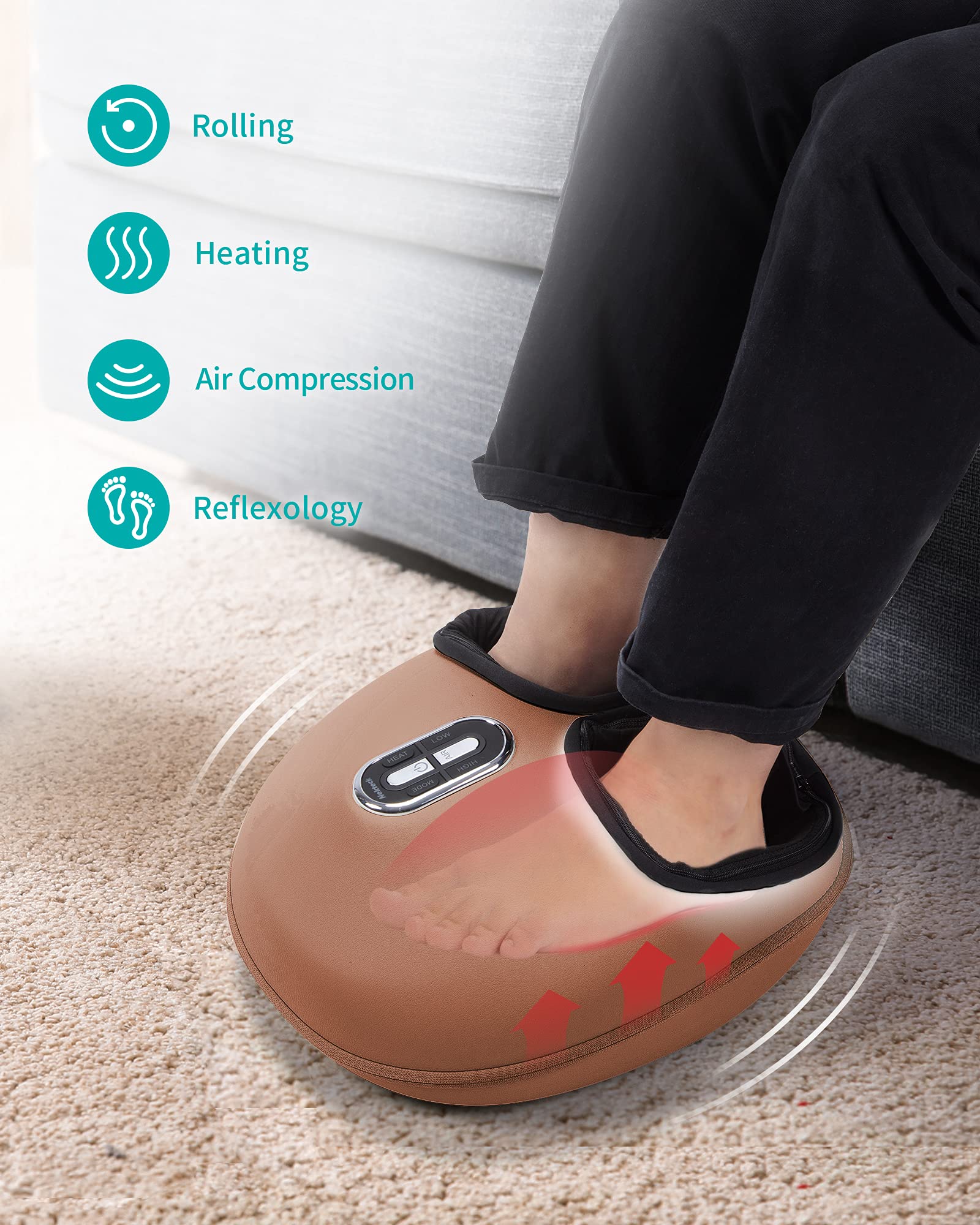 Foto 3 pulgar | Masajeador De Pies Nekteck Shiatsu Con Calor Y Compresión De Aire, Color Marrón - Venta Internacional.