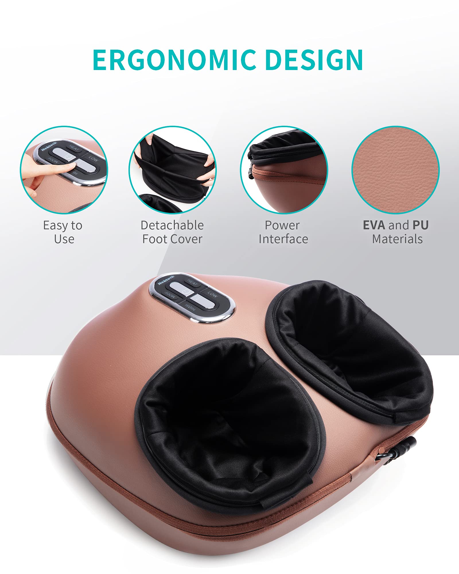 Foto 5 pulgar | Masajeador De Pies Nekteck Shiatsu Con Calor Y Compresión De Aire, Color Marrón - Venta Internacional.