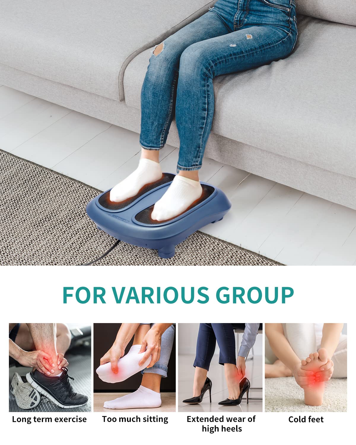 Foto 8 pulgar | Masajeador De Pies Nekteck Shiatsu Con Calefacción Eléctrica Y Heat Blue - Venta Internacional.