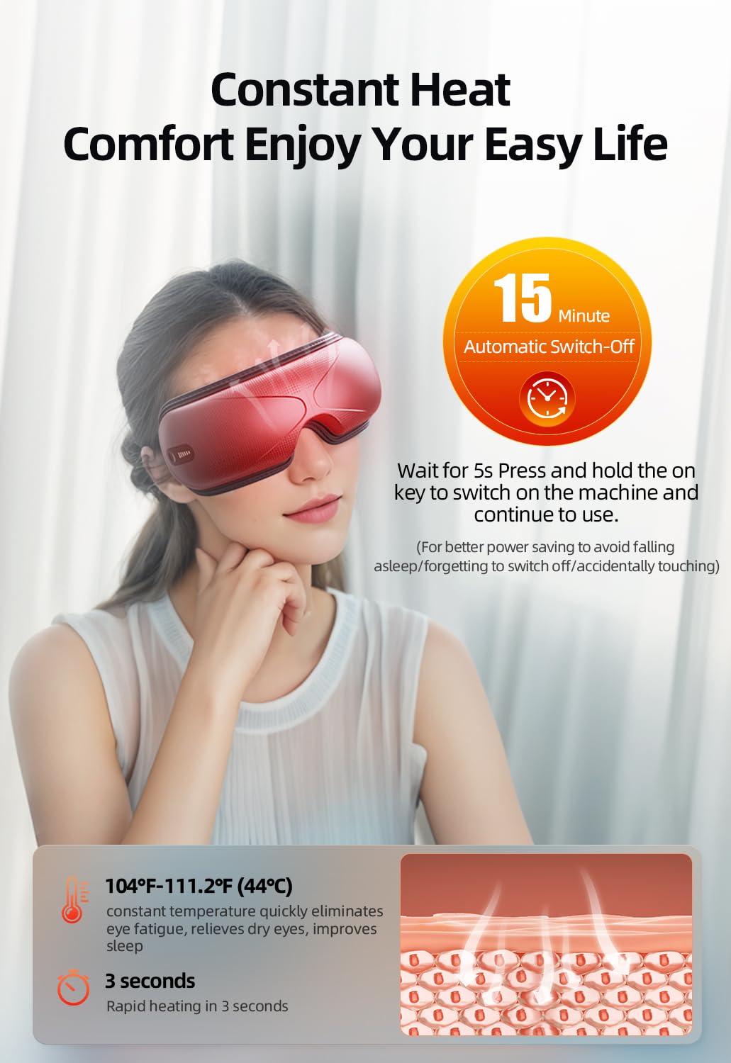Foto 3 | Masajeador De Ojos Llano Masajeador De Ojos Con Música Bluetooth Heat - Venta Internacional.