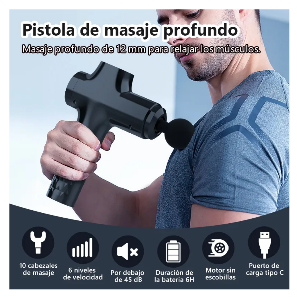 Foto 4 pulgar | Pistola De Masaje 6 Velocidades 5000mah Pantalla Lcd Belug.  Negro