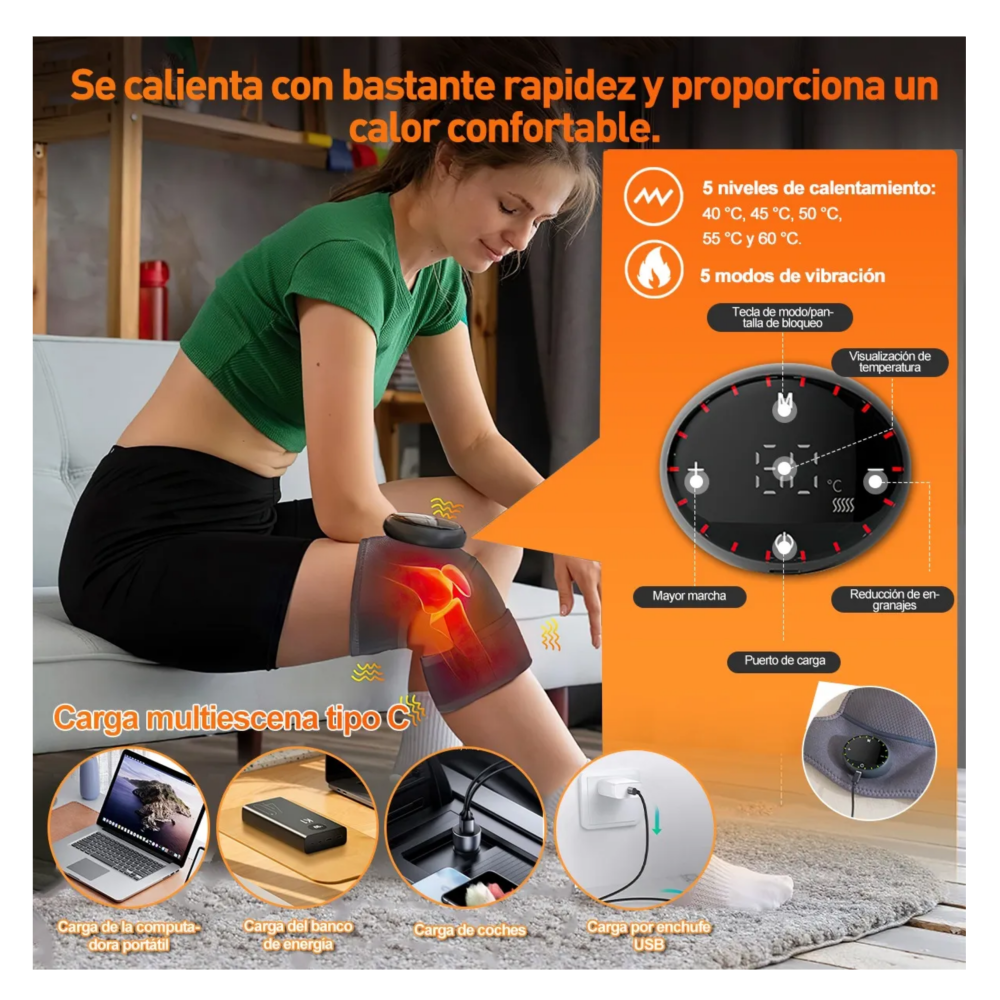 Foto 3 | Eléctricos Masajeador De Rodilla Infra Calor Vibración 3en1 Lab.g, Gris