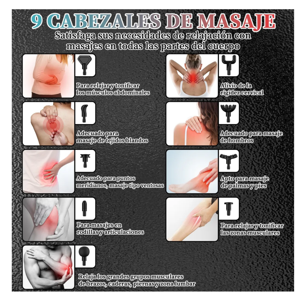 Foto 4 pulgar | Masajeadores Eléctricos Pistola De Masaje Muscular 8 Cabezales Belug, Negro