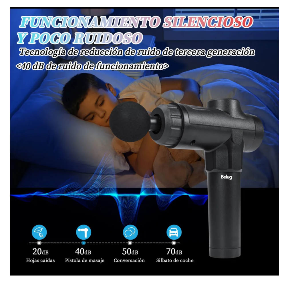 Foto 5 pulgar | Masajeadores Eléctricos Pistola De Masaje Muscular 8 Cabezales Belug, Negro