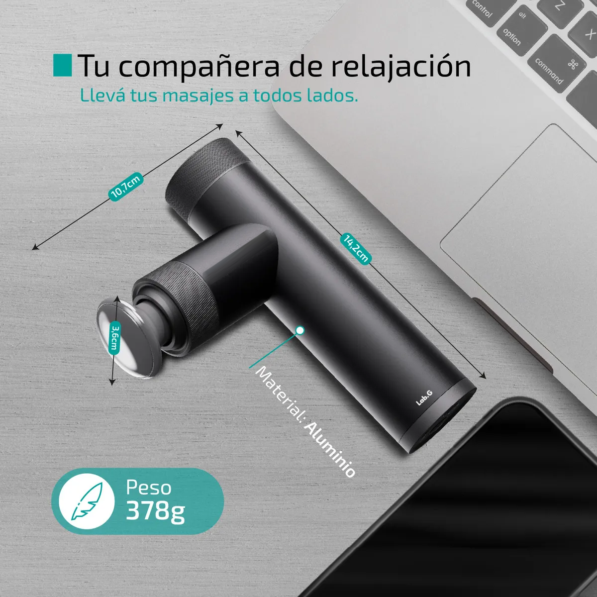 Foto 4 | Masajeador Lab.g Pistola De Masaje Aluminio Usb Gris Oscuro