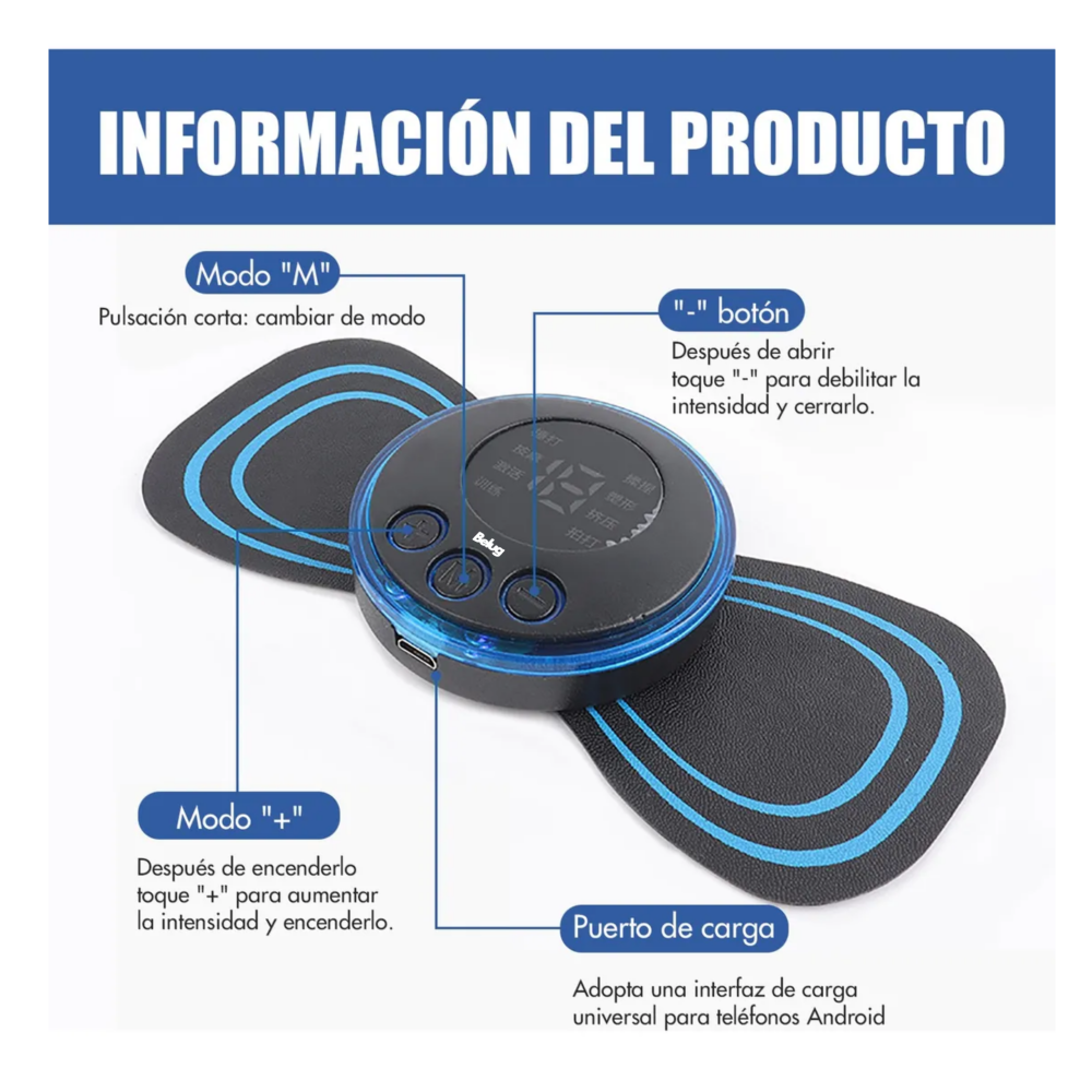 Foto 6 pulgar | 3 Pz Masajeadores Eléctrico 6 Pz Parches Con Control Remoto Belug, Negro Líneas  Azules