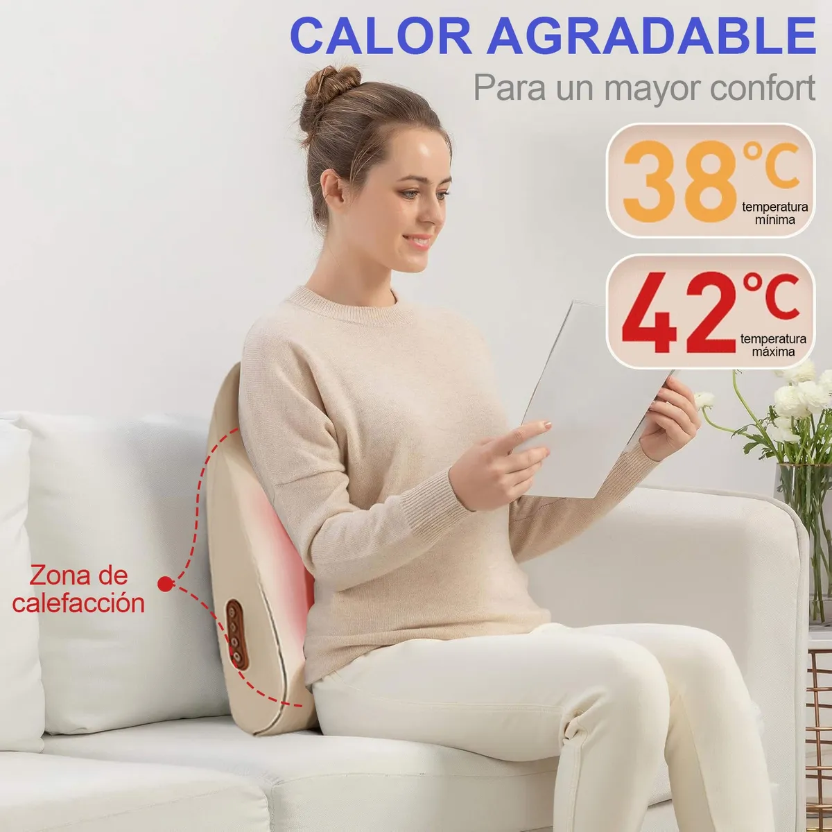 Foto 5 | Masajeador Belug De Espalda Eléctrico Recargable Beige