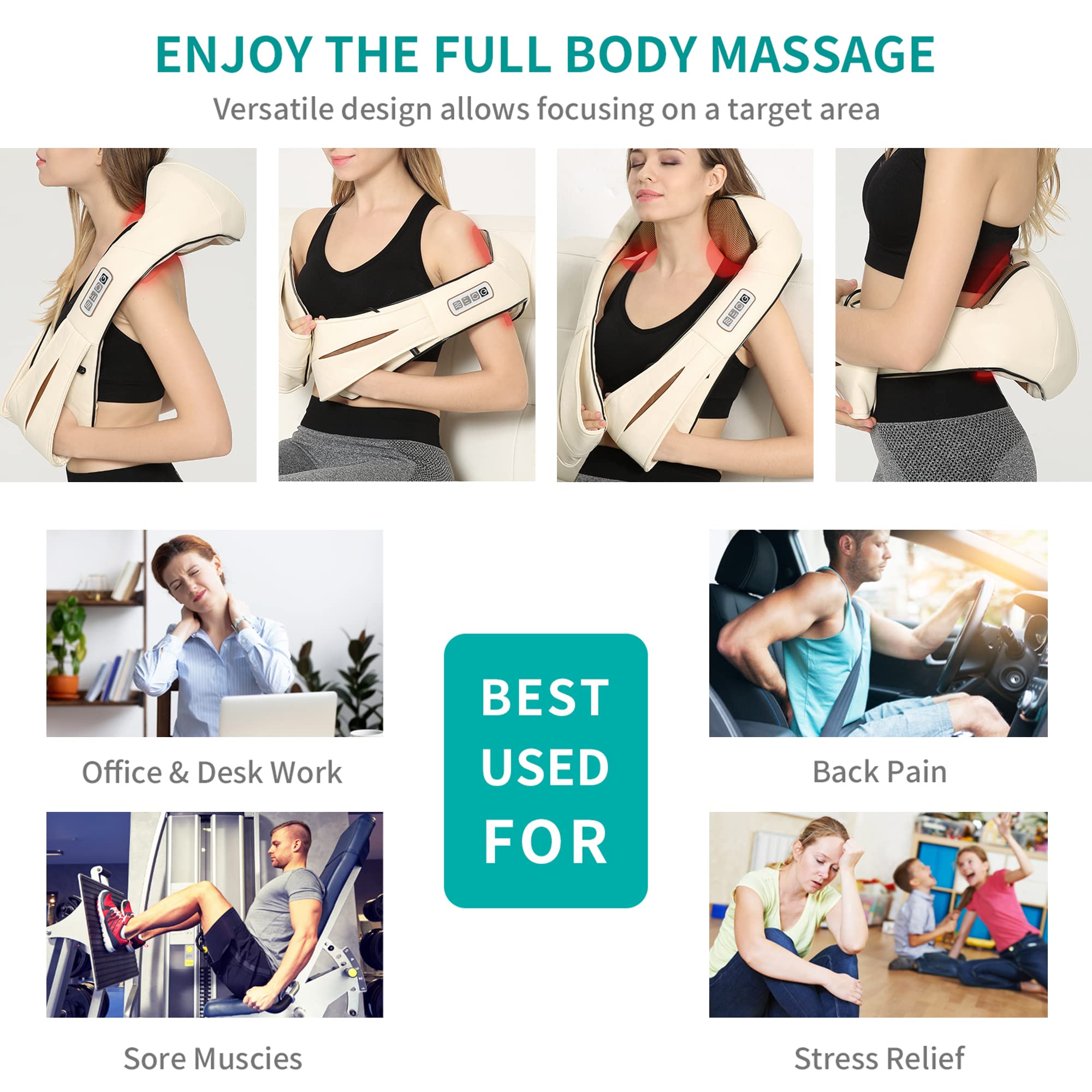 Foto 7 pulgar | Masajeador Nekteck Shiatsu Para Cuello Y Espalda Con Amasado 3d Con Calor - Venta Internacional.