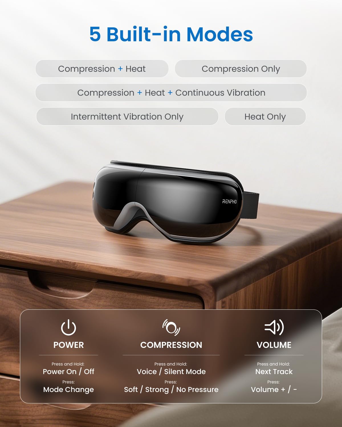 Foto 6 | Masajeador De Ojos Renpho Eyeris 1 Con Calor  Música Bluetooth - Venta Internacional.