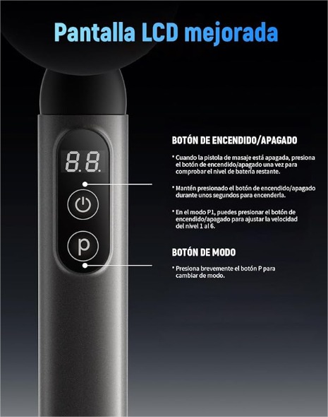 Foto 6 pulgar | Masajeador Con Mango Extendido 4 Cabezales 6 Niveles De Velocidad Y Pantalla Led Táctil