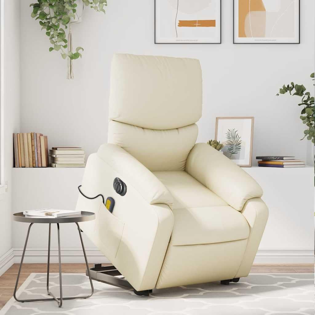 Foto 3 pulgar | Sillón Reclinable Eléctrico Para Masajes Vidaxl  Piel Sintética Color Crema - Venta Internacional.
