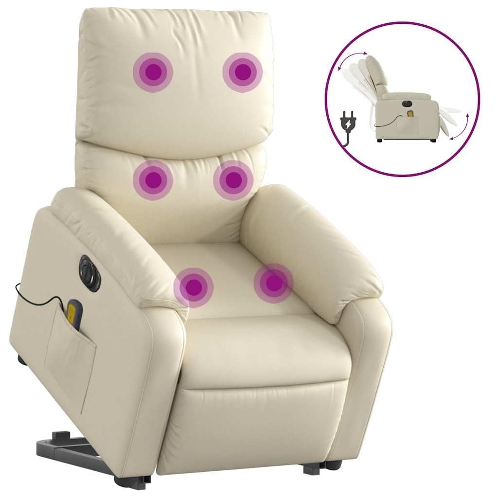 Foto 3 | Sillón Reclinable Eléctrico Para Masajes Vidaxl  Piel Sintética Color Crema - Venta Internacional.