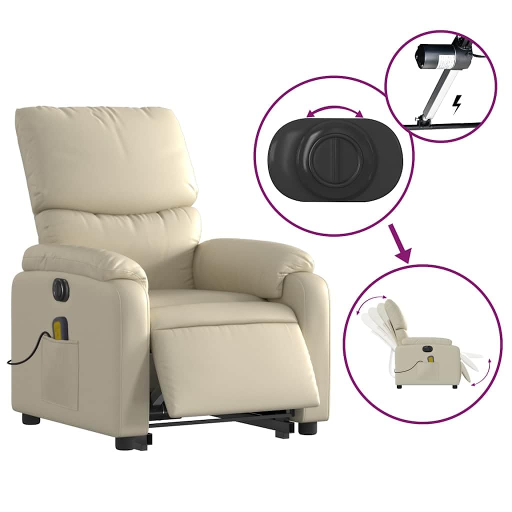 Foto 8 pulgar | Sillón Reclinable Eléctrico Para Masajes Vidaxl  Piel Sintética Color Crema - Venta Internacional.