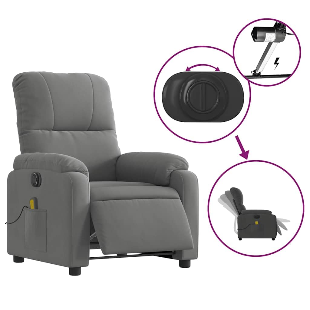 Foto 8 pulgar | Sillón Reclinable Eléctrico Para Masajes Vidaxl De Microfibra Gris Oscuro - Venta Internacional.