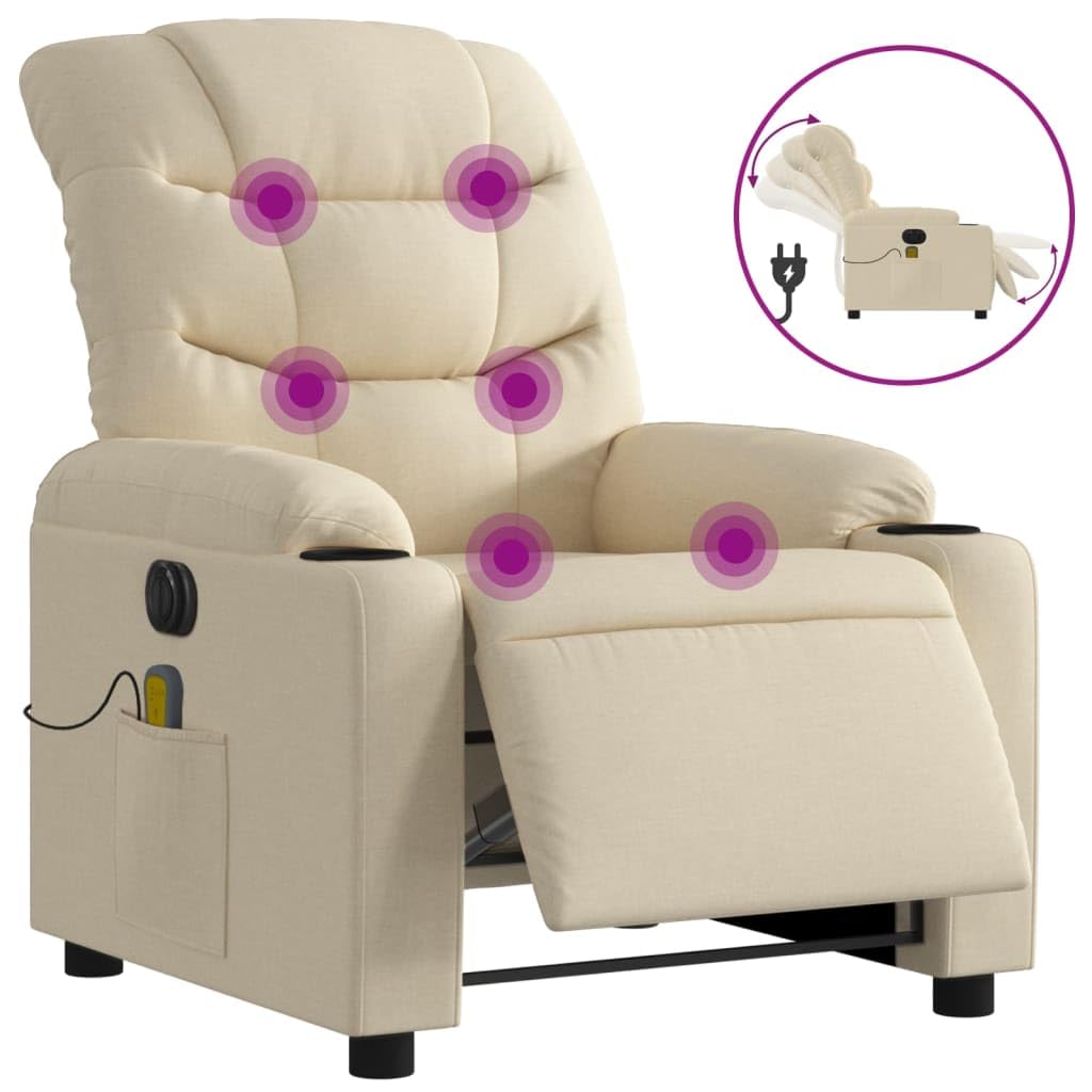 Foto 4 pulgar | Sillón Reclinable Eléctrico Para Masajes Vidaxl  Tela Crema - Venta Internacional.