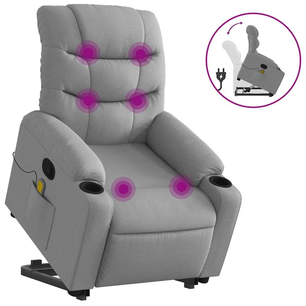 Foto 3 | Sillón Reclinable De Masaje Vidaxl De Tela Gris Claro Power Lift - Venta Internacional.