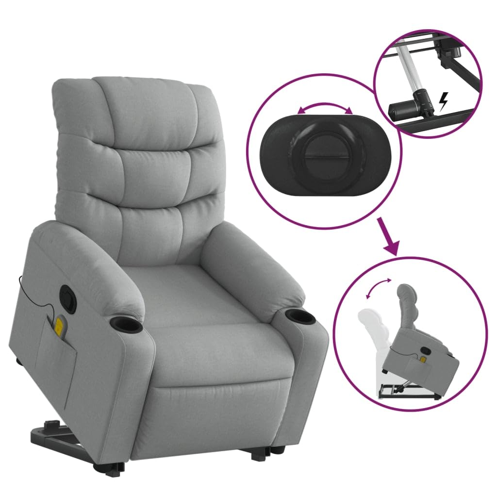Foto 7 pulgar | Sillón Reclinable De Masaje Vidaxl De Tela Gris Claro Power Lift - Venta Internacional.